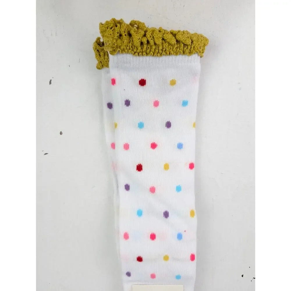 Little Stocking Girls 7-10Y White Dots Gold Lace Knee High Socks